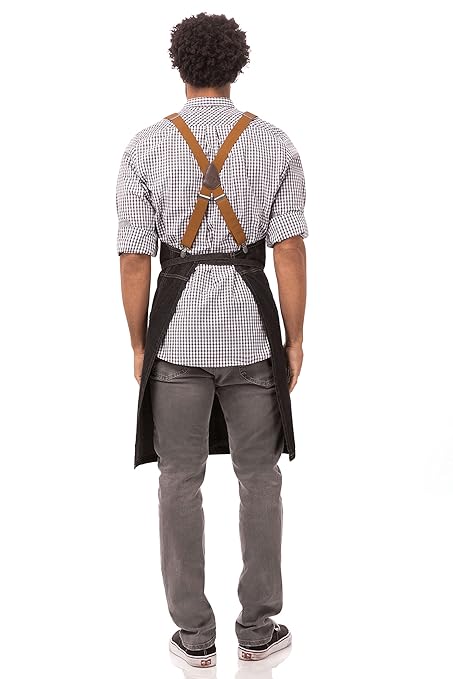 Chef Works Unisex Berkeley Bib Apron, Black W/Desert Sand Suspenders, One Size