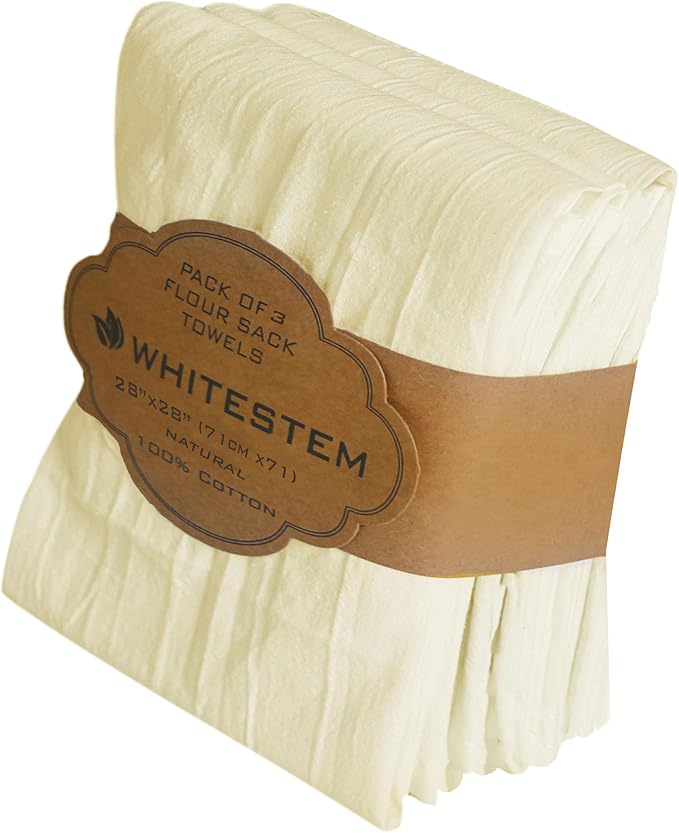 Flour Sack Towels | Tea Towel for Crafts | Kitchen Dish Cotton Blank Towel for Embroidery | Baking Bread Proofing Linen Cover | Thick Absorbent Quick Dry | 3 Pack 28"x28" Natural