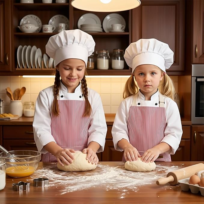 2 Pack Stripes Kids Apron, Kids Cooking Aprons with 2 Pockets, Cute Aprons for Cooking for Boys and Girls