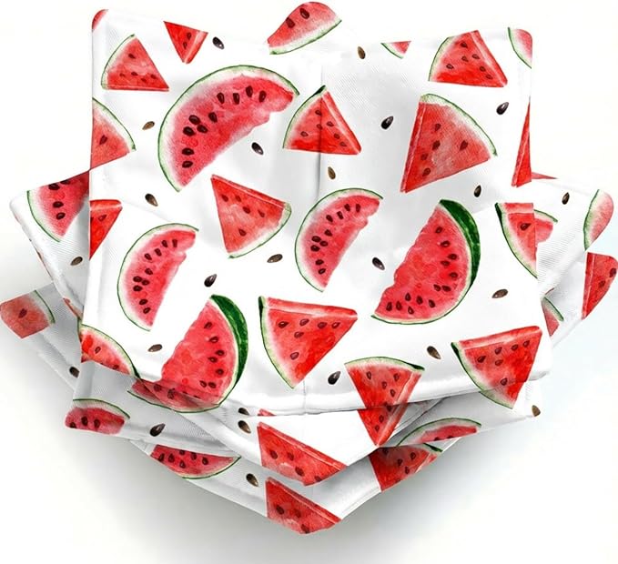 Cunhill 4 Pcs Cotton Microwave Bowl Cozy Holders for Hot Food Hot Pads Soup Bowl Potholders Heat Resistant Multipurpose Quilted Safe Holders for Kitchen Plate Supply(Red,Watermelon)