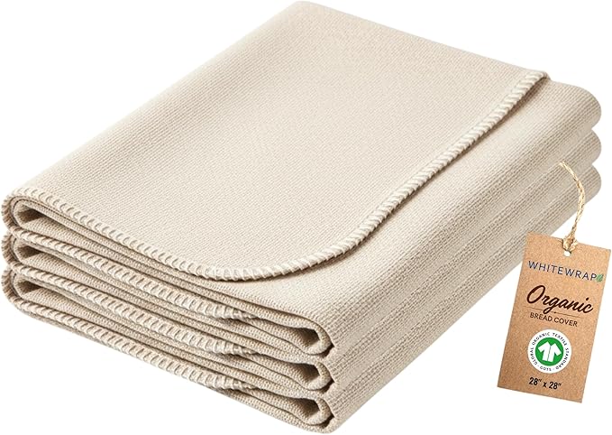 WHITEWRAP Unbleached Flour Sack Towels for Bread Proofing, Cotton Bread Cloth for Sourdough, Baguette & Ciabatta Dough, Reusable Baking Cloth, Proofing Towel 28"x28", Set of 3