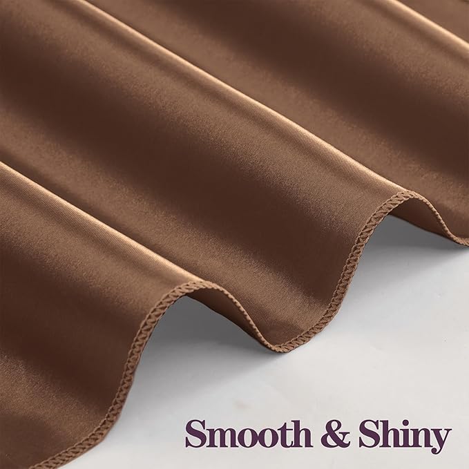 RUDONG M 100 Pcs Chocolate Brown Satin Napkins and Napkin Rings Set, 17 x 17 Inch Square Cloth Napkins Set of 50, Silky Soft Table Napkins Bulk for Weddings, Banquet, Parties Dinner Decoration