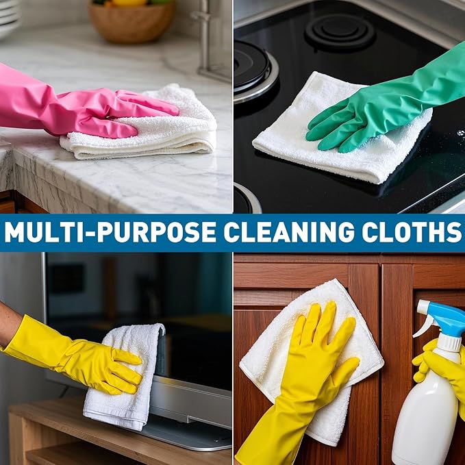 TEAWOO White Microfiber Towels- 15 Pack, Microfiber Cleaning Cloths Bulk, Microfiber Towels for Cars, Cleaning Rags (12x12 inches)
