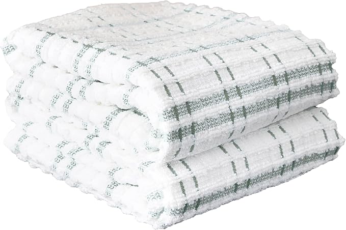 Ritz Royale Collection 100% Combed Terry Cotton, Highly Absorbent, Oversized Kitchen Towel Set, 28" x 18", 2-Pack, Checked, Juniper