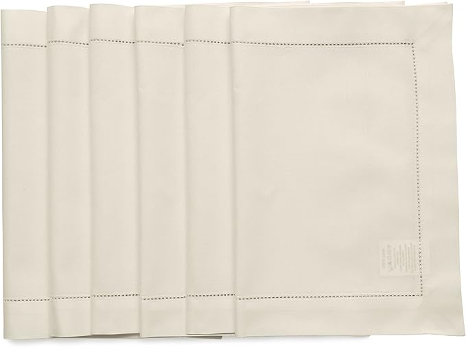 Solino Home Cotton Linen Placemats Set of 6 - Hemstitch Linen Placemats 14 x 19 Inch - Machine Washable Table Mats for Spring, Summer, Mothers Day