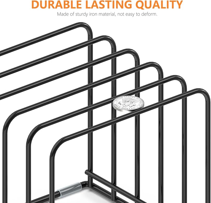KORRTFID Kitchen Cabinet Organizer, Steel Cookware Holder, Divided Holder with 5 Slots for Skillets Baking Tray and Chopping Board Rack - Baking Pan Holder Storage (2 PCS)