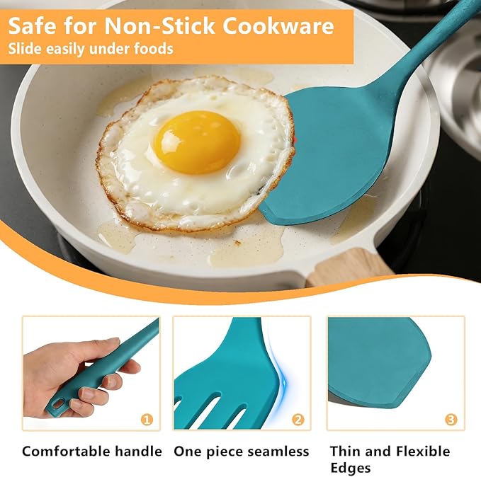 Silicone Spatula Set, 600°F Heat Resistant Spatulas for Cooking, BPA Free, Large Flexible Nonstick Flippers, Great for Egg, Pancake, Burger, Dishwasher Safe (4 Pack, Teal)