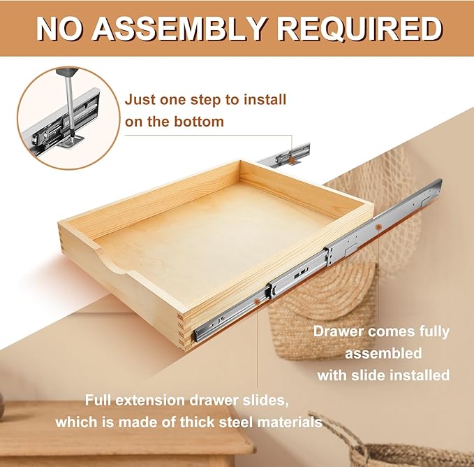 Sintuff 4 Pack Wooden Pull out Tray Cabinet Organizer Gentle Close Roll out Shelves for Kitchen Cabinets Fully Assembled Slide Pantry Shelves (18'' X 21'')
