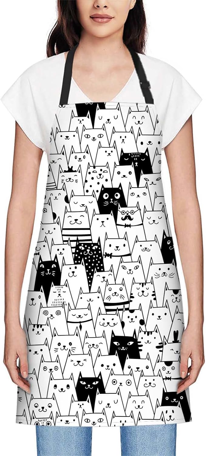 oFloral Cute Cats Apron Chefs Apron, Cooking and Baking Apron for Men and Women, Kitchen Aprons, Butchers Apron, BBQ & Catering Bibs, 27 X 31 Inch
