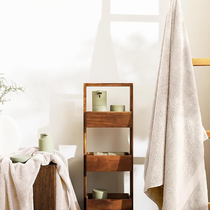 Oakias Premium Towel Set 600 GSM 6 Piece Sea Salt - 100% Ring Spun Cotton Highly Absorbent Towels Set - Super Soft Bathroom Towel Set - Hotel Quality Double Stitched Hem - Ideal for Hotels, Spa, Gyms