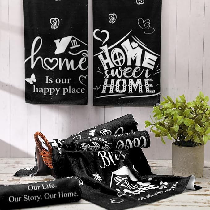 Breling Set of 6 Kitchen Towels Modern Minimalist Dish Towel Black Bathroom Decorative Farmhouse Cloths for Kitchen Bathroom Home Cooking Housewarming Gifts, 14 x 21 Inch