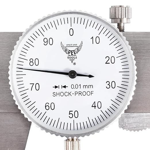 PEC Dial Caliper 0-8 Inch, Stainless Steel Precision Measuring Tool with Shock-Proof Dial, High Accuracy ±0.001"