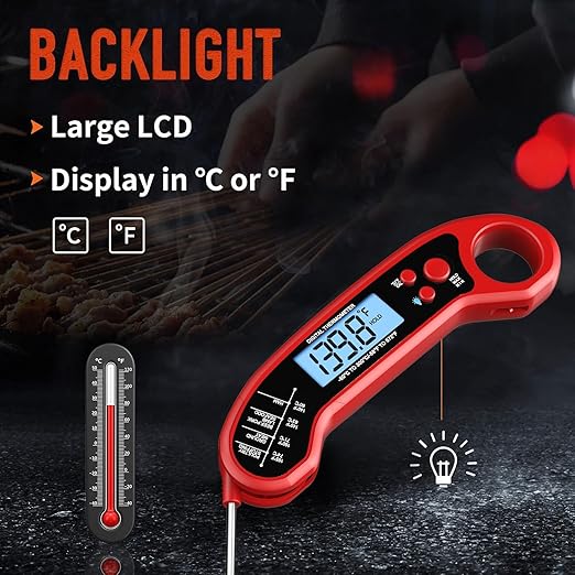 Meat Thermometer Digital, Instant Read Meat Thermometer for Grill and Cooking, Waterproof Food Thermometer for Kitchen and Outside, BBQ, Turkey, Candy, Liquids, Beef
