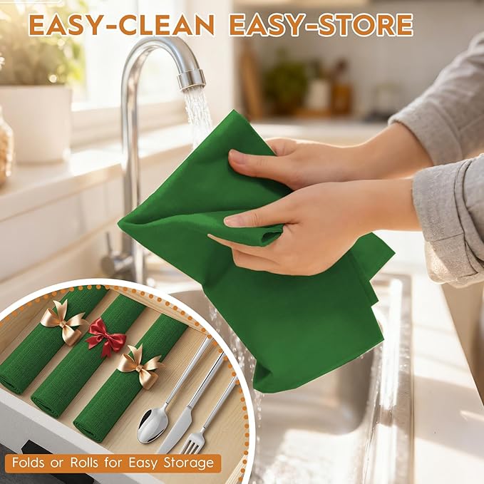 Placemats Set of 6 Linen Type Fabric Cloth Placemats, 18x12 Inch Double Layered Thick Wrinkle Free Heat Resistant Table Place, for Dining, Kitchen, Party (45 * 30cm, Dark Green)