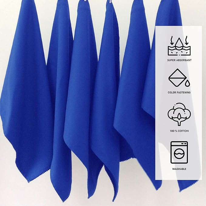 TARAN LIVING Kitchen Towels 100% Cotton Solid Kitchen Dish Cloths Hand Towel Reusuable Dish Towel for Cleaning & Drying Tea Towels Set with Hanging Loop - 18"x28" -Blue, Pack of 6