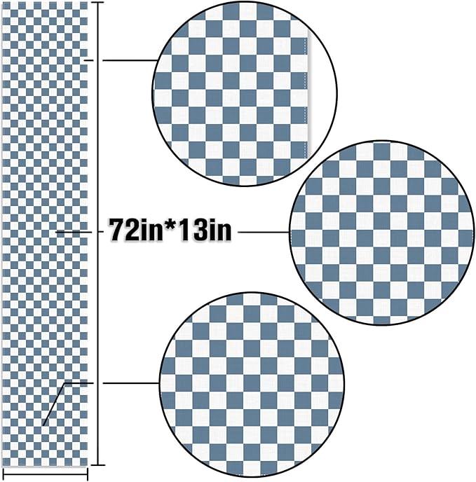 Dusty Blue Checkered Table Runner Gingham Birthday Party Decoration Wedding BBQ Dining Room Home Kitchen Table Decor (Dusty Blue, 13" x 72")