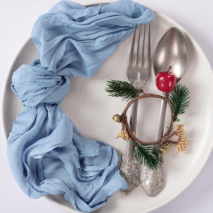 MLMC 10 Pack Dusty Blue Cheesecloth Napkins Bulk Washable Cloth Napkins Set of 10 21"x21" Rustic Boho Gauze Dinner Table Napkins for Wedding Bridal Shower Family Gathering Decor