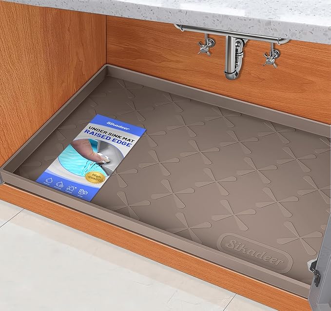 SIKADEER 19" x 19" Under Sink Mat Waterproof, Silicone Mat Kitchen Drawer Shelf and Cabinet Liner, Sink Protector for Kitchen Organizers and Storage, Boot Tray Pet Food Mats
