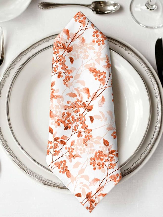 Orange Wildflower Cloth Napkins Set of 6 - Washable Dinner Napkins Reusable Table Napkins for Home Party Weeding Dining Table Setting Decoration,Oversized 20"x20" Flower Floral Botanical Spring Summer