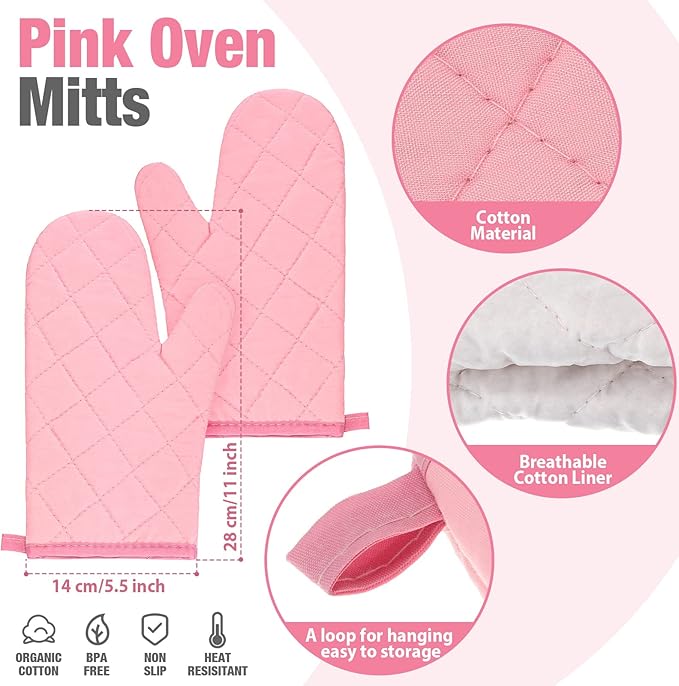 Zubebe Oven Mitts and Pot Holders with Kitchen Towels Set of 7, Valentine Gift for Women Heat Resistant Oven Gloves Hot Pads Kitchen Hand Towels for Cooking Baking(Pink)