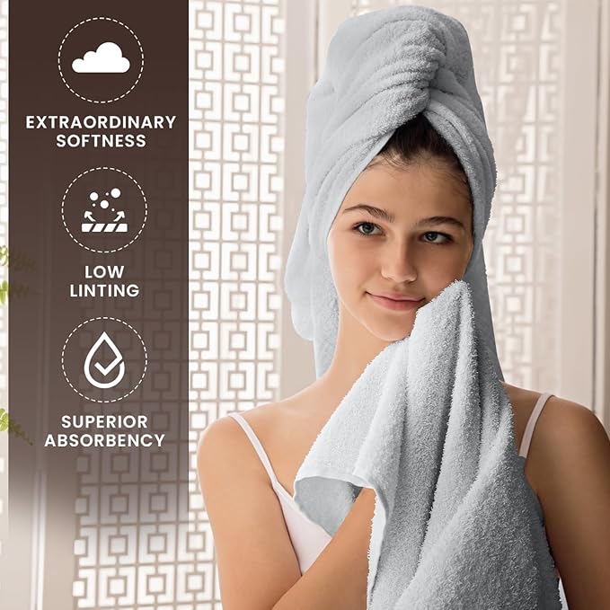 Oakias Premium Towel Set 600 GSM 8 Piece Silver - 100% Ring Spun Cotton Highly Absorbent Towels Set - Super Soft Bathroom Towel Set - Hotel Quality Double Stitched Hem - Ideal for Hotels, Spa, Gym