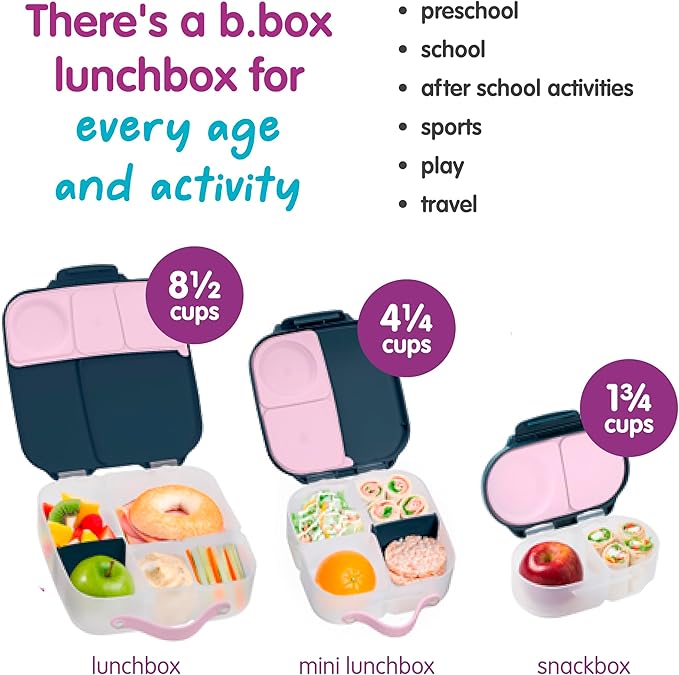b.box Snack Box - Leakproof Mini Bento Box for Kids & Toddlers, 2 Compartment Snack Containers for Kids, Lunch Containers, Dishwasher Safe, BPA Free, PFAS Free, Ages 4m+, 1 3/4 Cup - Indigo Rose