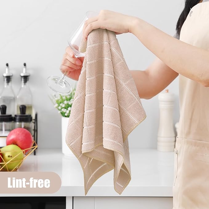 Homaxy Microfiber Kitchen Towels and Dishcloths Set, 20 Pack Soft and Absorbent Dish Hand Towels Bulk, 28 x 16 Inch & 12 x 12 Inch Quick Drying Rags for Washing Dishes, Beige