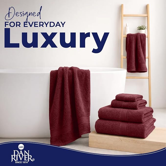 DAN RIVER 8 PC Luxury Bath Towels for Bathroom, 2 Bath, 2 Hand, and 4 Wash Cloths, 600 GSM 100% Ring Spun Cotton Towel Set, Highly Absorbent, Gym, Hotel, and Spa, Pomegranate