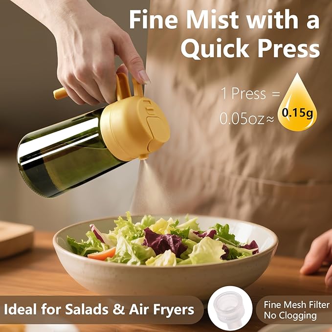SWEET VIEW Olive Oil Dispenser and Oil Sprayer – 16oz/470ml Glass Light-Proof Oil Pourer for Kitchen, Air Fryer, Cooking, Salad, and BBQ