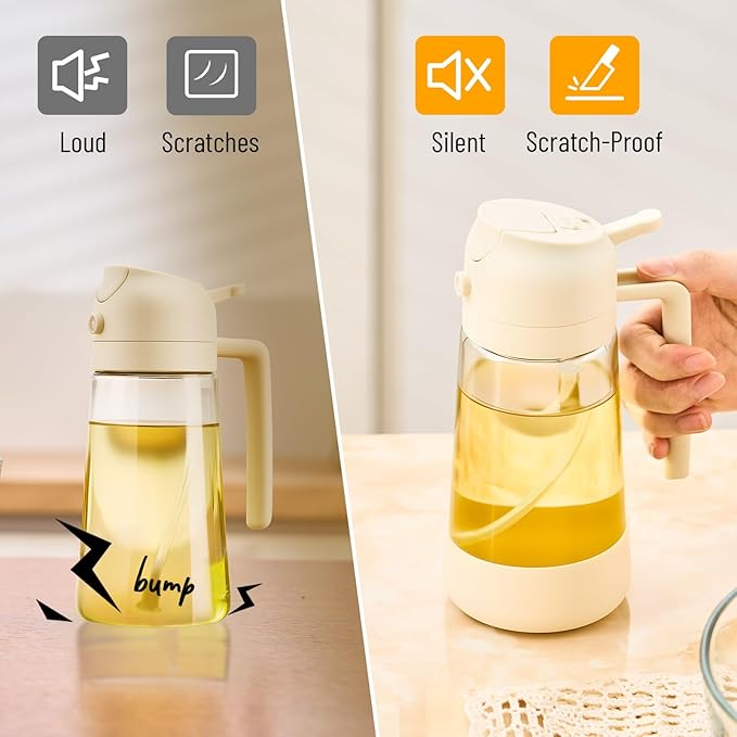 PARACITY 2 in 1 Oil Dipenser Bottle with Silicone Bottom (White-2PCS)