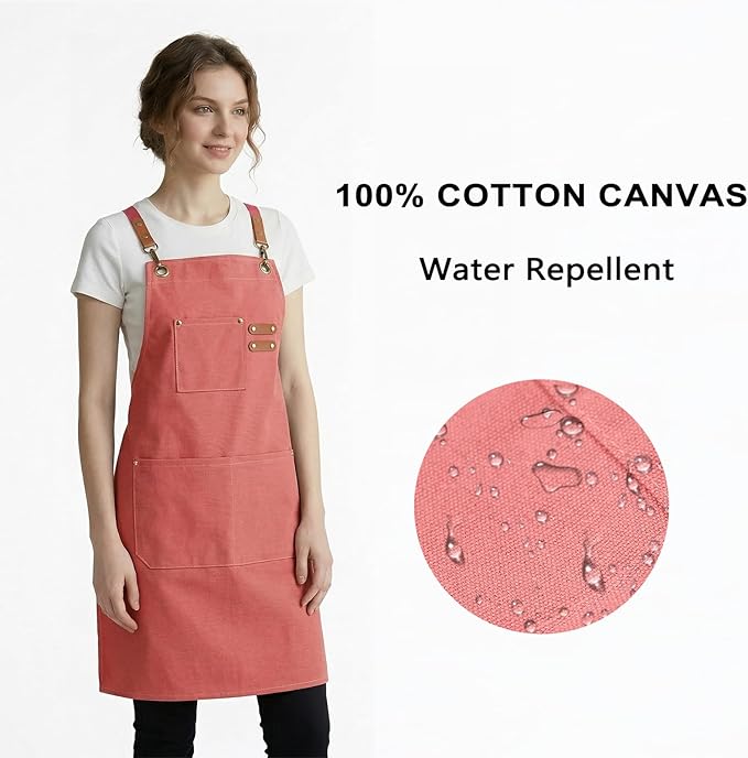ZOMAO Chef Apron for Women Men with Large Pockets, Cotton Canvas Cross Back Waterproof Work Aprons for Kitchen Cooking Bib