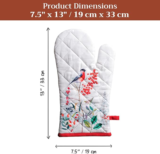 Maison d' Hermine Oven Gloves 100% Cotton Oven Mitt 7" x 13" with Loop Heat Resistant BBQ Cooking Gloves for Thanksgiving Christmas Decorations Baking Handling Hot Pans (Pack of 1, Morzine)