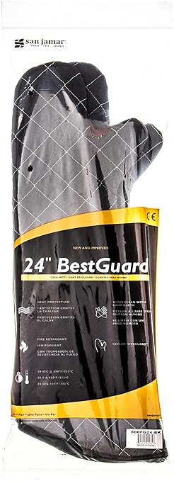 Carlisle FoodService Products 800FG24-BK BestGuard Commercial Heat Protection Up to 450° F Oven Mitts (Pair), 24" Length, Black