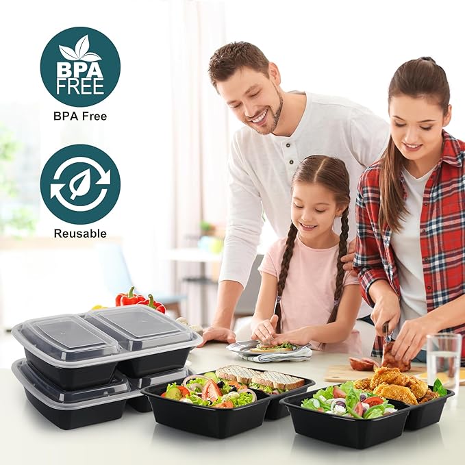 WGCC Meal Prep Containers 2 Compartment- 50Pack 30OZ Food Prep Containers With Lids, Disposable To Go Food Containers, Take Out, Stackable, Leakproof & Food Safe, Microwave, Freezer, Dishwasher Safe