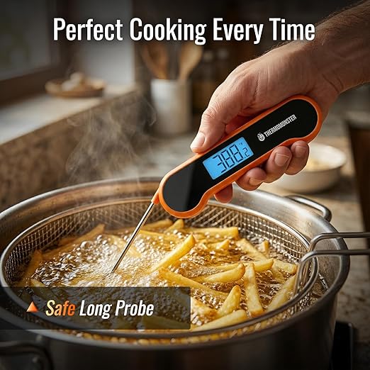 0.5 Sec Instant Read Meat Thermometer Digital with ±0.5℉ Precision, Food Thermometer for Cooking Kitchen Gadgets, Oven Grill Candy BBQ Essentials Accessories, Gifts for Him Dad Men Birthday, Orange