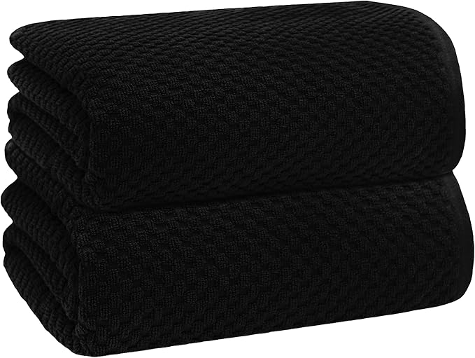COTTON CRAFT Waffle Bath Sheets - Set of 2 Luxury Euro Spa Waffle Weave Bath Sheet Towels - 100% Ringspun Cotton Bath Sheet - Absorbent Quick Dry Bath Towel Sheet - Oversized 35 x 70 inches - Black