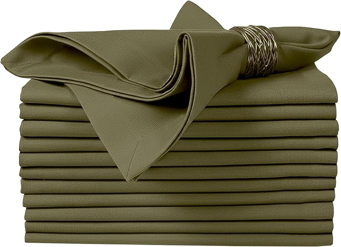 Ruvanti Cloth Napkins Set of 12, 100% Cotton High GSM 18x18 Inches Soft, Washable, Highly Durable & Absorbent, Perfect for Parties, Christmas, Thanksgiving Dinners – Capulet Olive