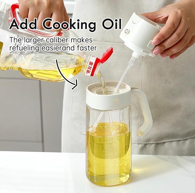 2 IN 1 Oil Dispenser, with Pour System, White and Black, Ergonomic Handle, Modern Design, for Cooking Oil, Salad Dressing, BBQ Sauce (Black)