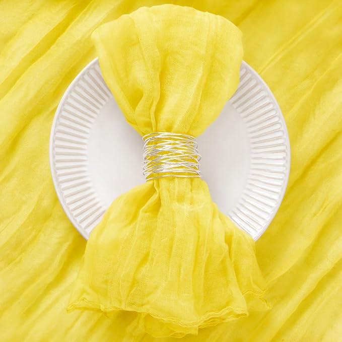 DeZerlor 20 Pack Lemon Yellow Cheesecloth Napkins Spring Cloth Napkins Set of 20 Yellow Dinner Napkins Bulk 21x21 Inches for Wedding Bridal Shower Baby Shower Parties