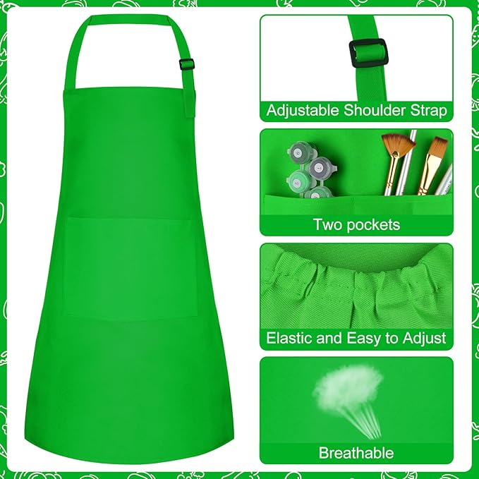 Kids Apron and Chef Hat Set Children Apron Adjustable with 2 Pockets Children Chef Painting for Cooking Baking