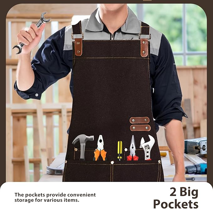 Apron for Men Women, Chef Apron with Adjustable Neck Strap, Heavy Duty Apron with Pockets, for Cooking, Gardening