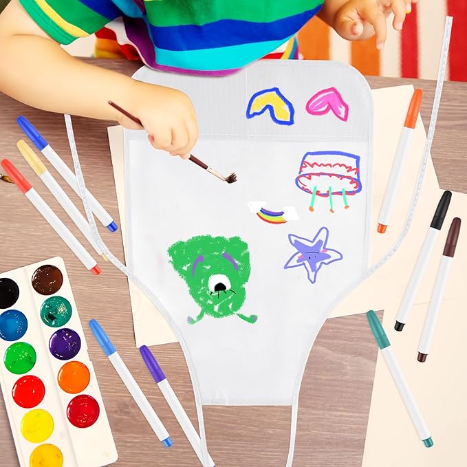 36PCS DIY Kids Chef Hat and Apron Set Kids Painting Aprons with Colored Pen and Crafts Template for Baking Painting Craft