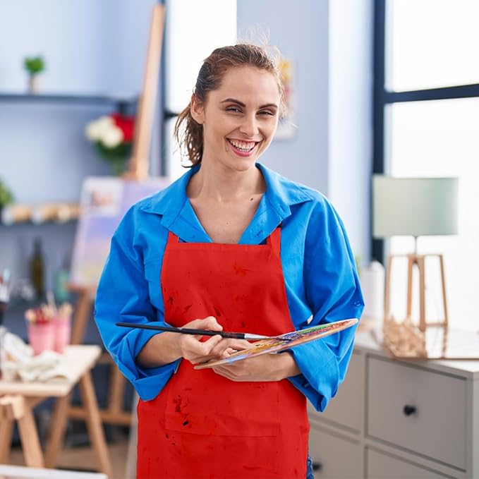 15 Pcs Adult Aprons Bulk with Pockets Adjustable Bib Chef Apron for Women Men Painting Cooking Crafting (S/L)