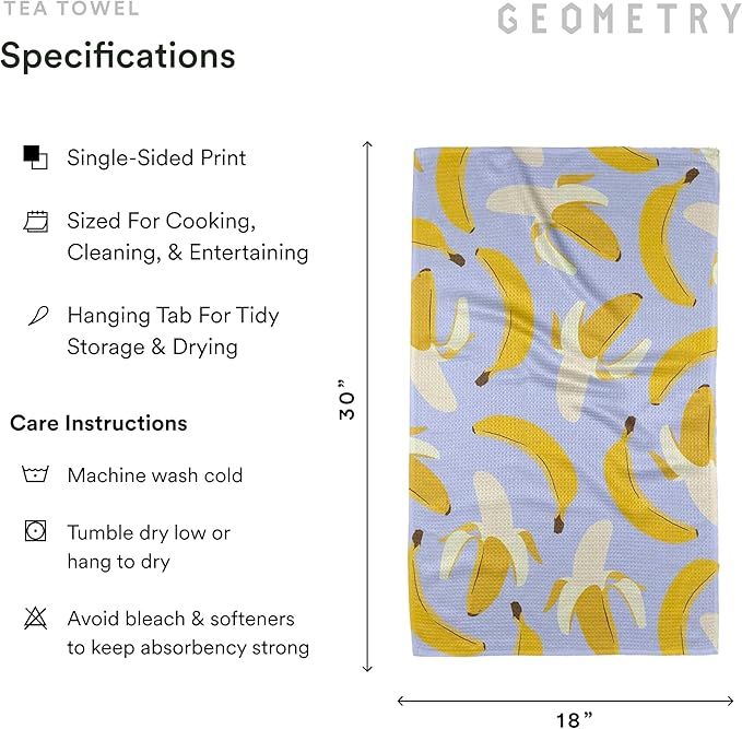 GEOMETRY Spring Kitchen Towels - Quick Dry Microfiber Cloth Spring & Summer Dish Towels for Kitchen Drying - Premium Quick Dry Towel - Banana Bliss, 18" x 30" - 2-Pack