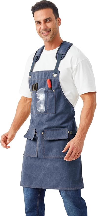 Nanxson Woodworking Apron for Men,Canvas Work Tool Apron Cross Back with Multi-Pockets Waterproof for Carpenter Woodworker