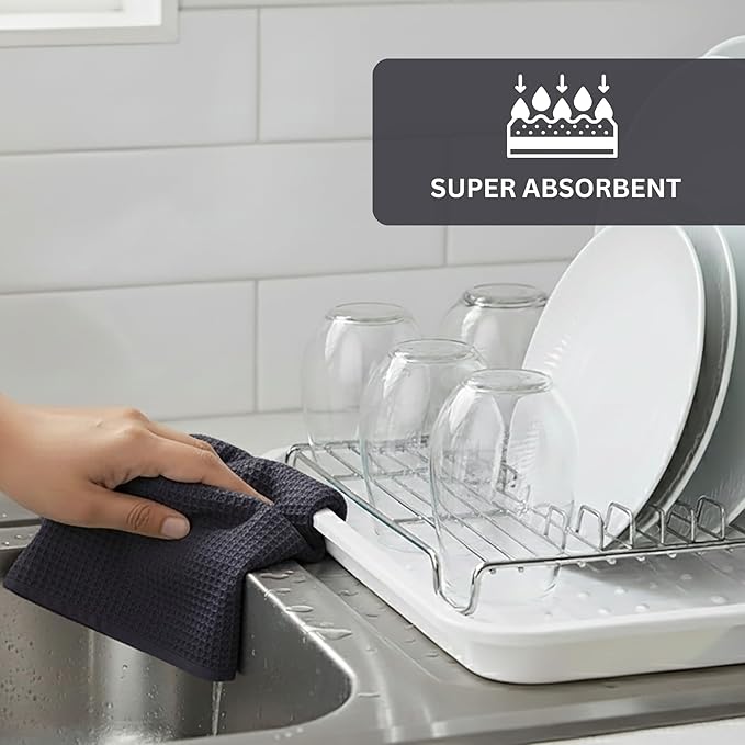 PurpleEssences Waffle Weave Kitchen Towel, 100% Cotton - 15x25 Inches with Hanging Loop, Ultra Soft Absorbent Quick Drying Dish Cloth, Tea and Hand Towels, 4 Pack - Spring Easter Summer - Dark Grey