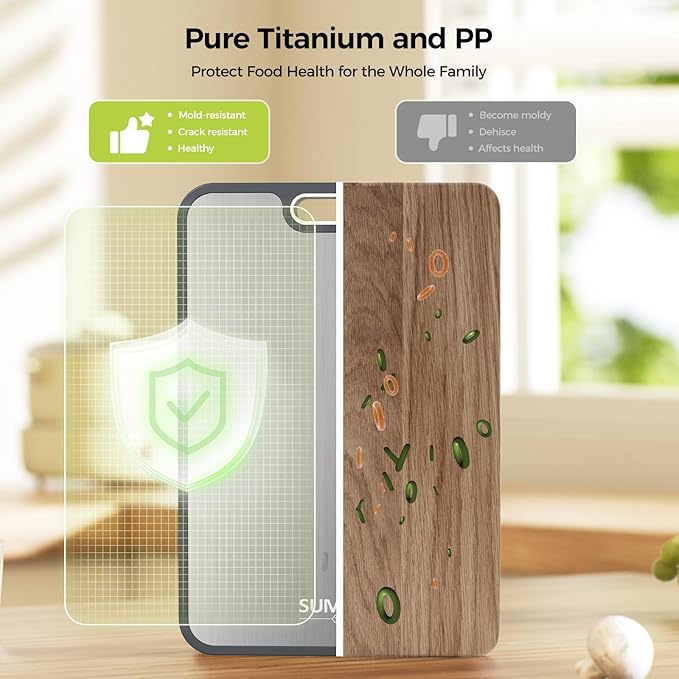 Titanium Cutting Board, Double Sided Food Grade Pure Titanium/PP, Cutting Board for Kitchen, Easy to Clean Large Size [18”*12.5”+15.5”*10.5”+12”*8.5”]