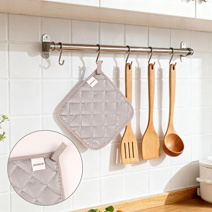 5 Pack Pot Holders for Kitchen Easy-Care Cotton Machine Washable hot Pads for Kitchen for Cooking and Baking Oven Light Gray