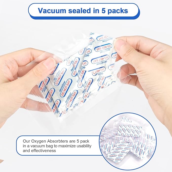 500cc Oxygen Absorbers for Food Storage - 100 Count (20x Packs of 5) - for Long Term Food Storage & Survival, Mylar Bags, Canning, Harvest Right Freeze Dryer, Dehydrated, and Preserved Foods
