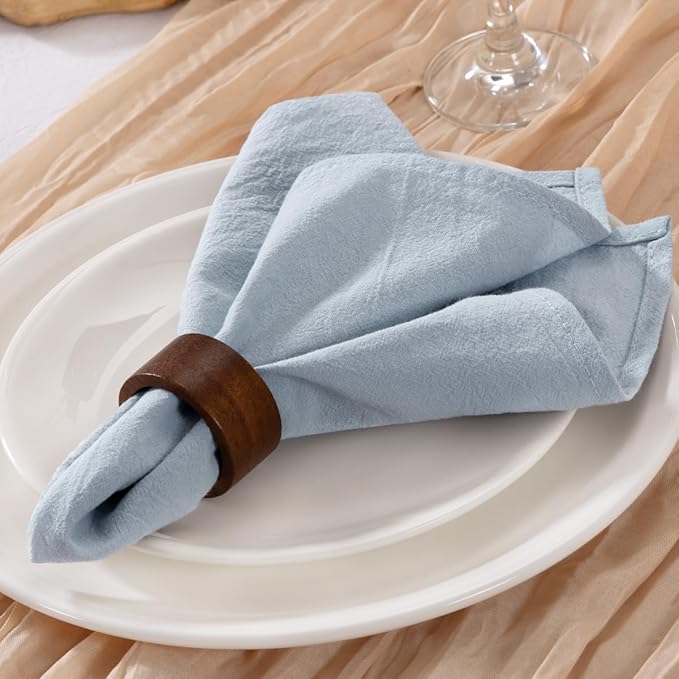 MLMW Silver Blue Linen Cloth Napkins Set of 6 Spring Easter Cotton Napkins Cloth Bulk Washable Dinner Napkins 16"×16" for Wedding Party Baby Bridal Shower Birthday Table Decor